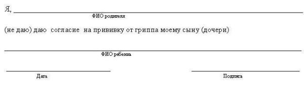 Согласие на прививку от руки в школу образец